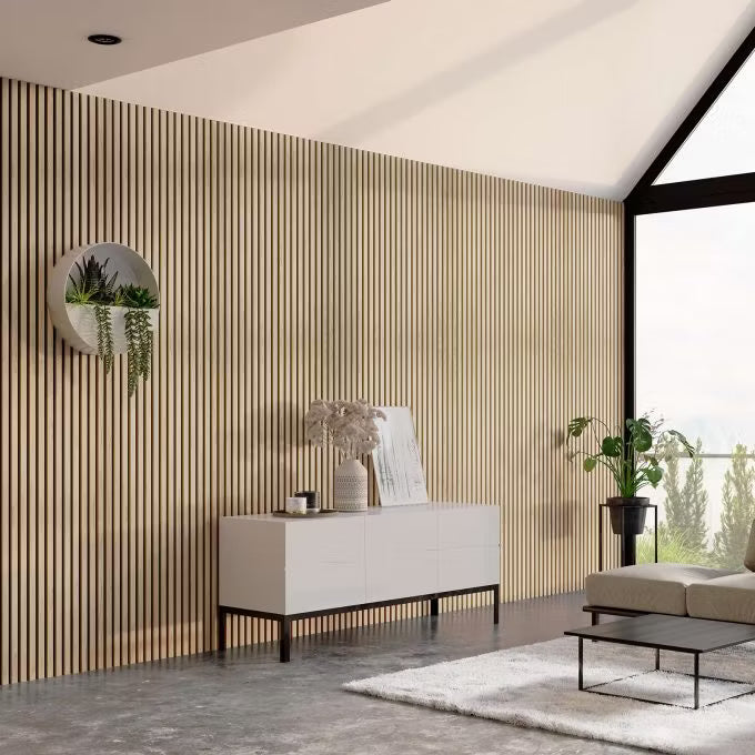 Panneau acoustique design Chêne Clair & Feutre Noir – Pureté & Modernité | MURA